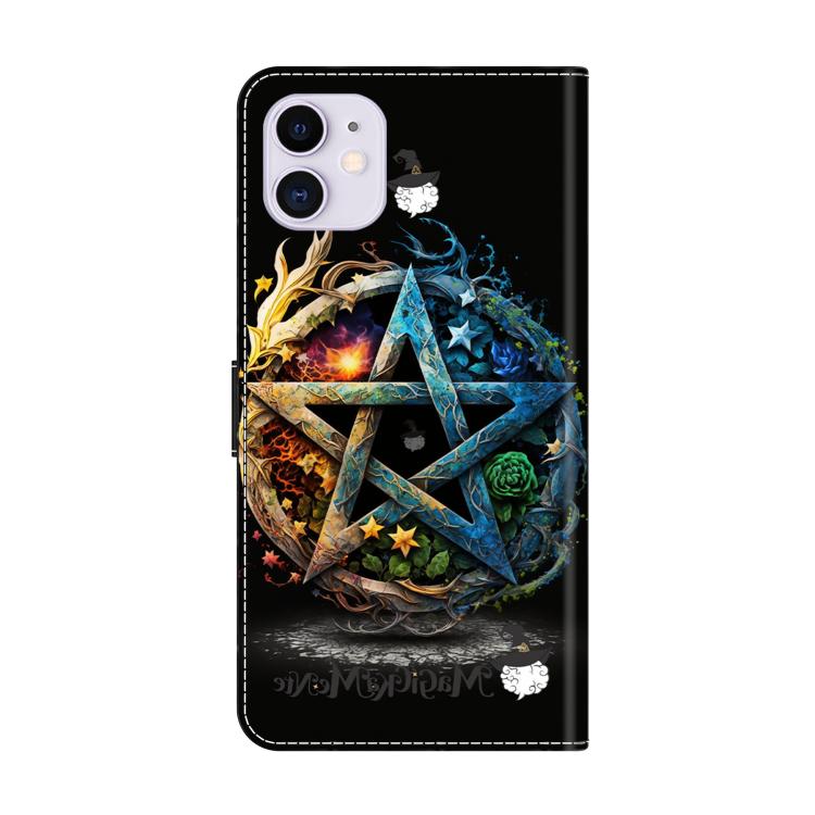 For iPhone 11 Crystal-Like Painted Vegan Leather Phone Case - Pentagram