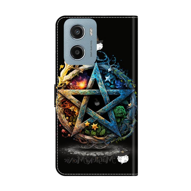 For Motorola Moto E15 / G15 / G05 Crystal-Like Painted Vegan Leather Phone Case - Pentagram