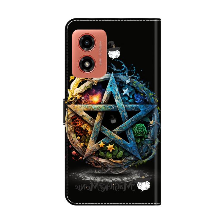 For Motorola Moto G04 / E14 / G24 Crystal-Like Painted Vegan Leather Phone Case - Pentagram