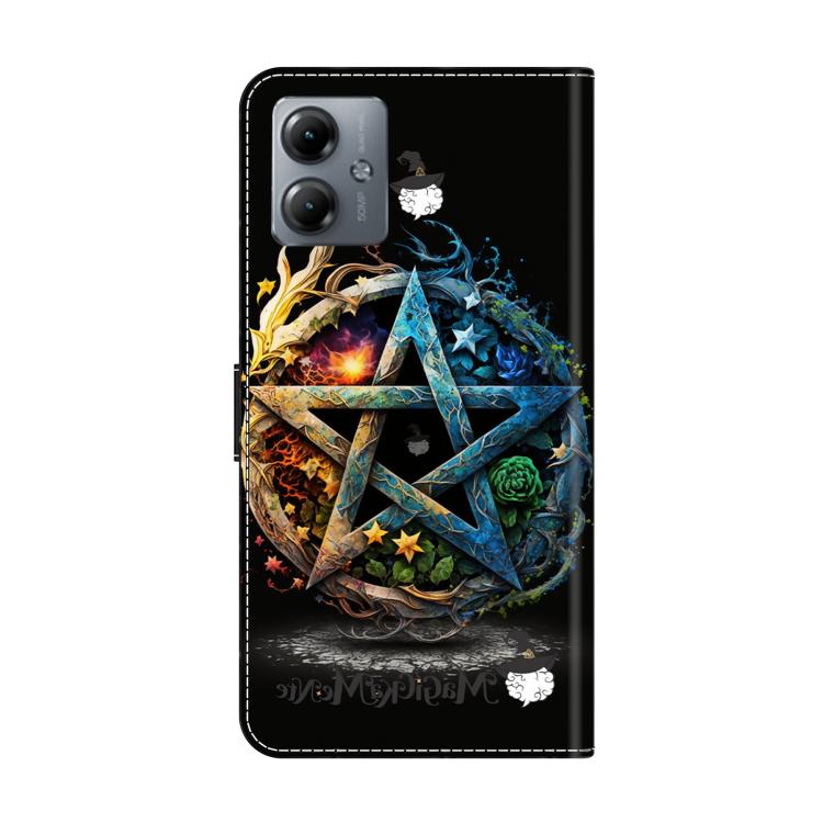 For Motorola Moto G14 Crystal-Like Painted Vegan Leather Phone Case - Pentagram