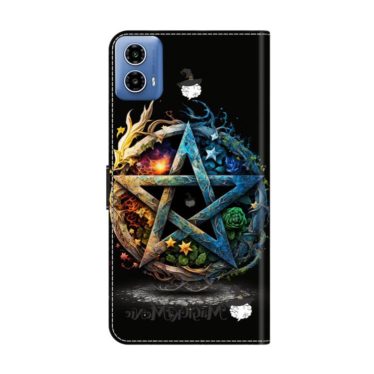 For Motorola Moto G34 Crystal-Like Painted Vegan Leather Phone Case - Pentagram