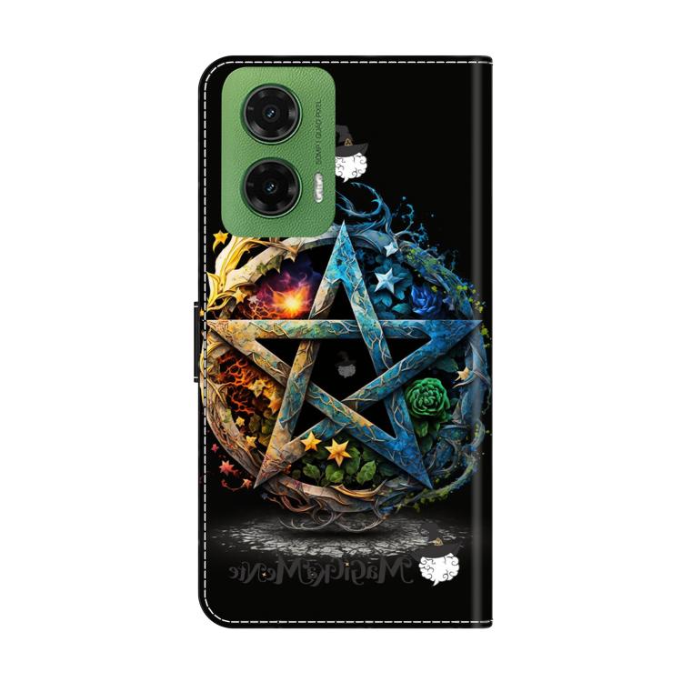 For Motorola Moto G35 Crystal-Like Painted Vegan Leather Phone Case - Pentagram
