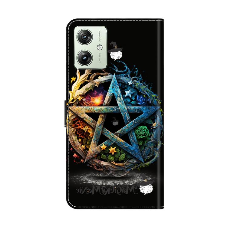 For Motorola Moto G54 Crystal-Like Painted Vegan Leather Phone Case - Pentagram