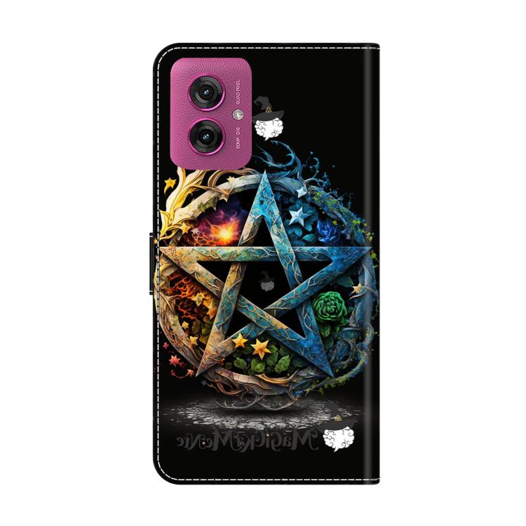For Motorola Moto G55 Crystal-Like Painted Vegan Leather Phone Case - Pentagram