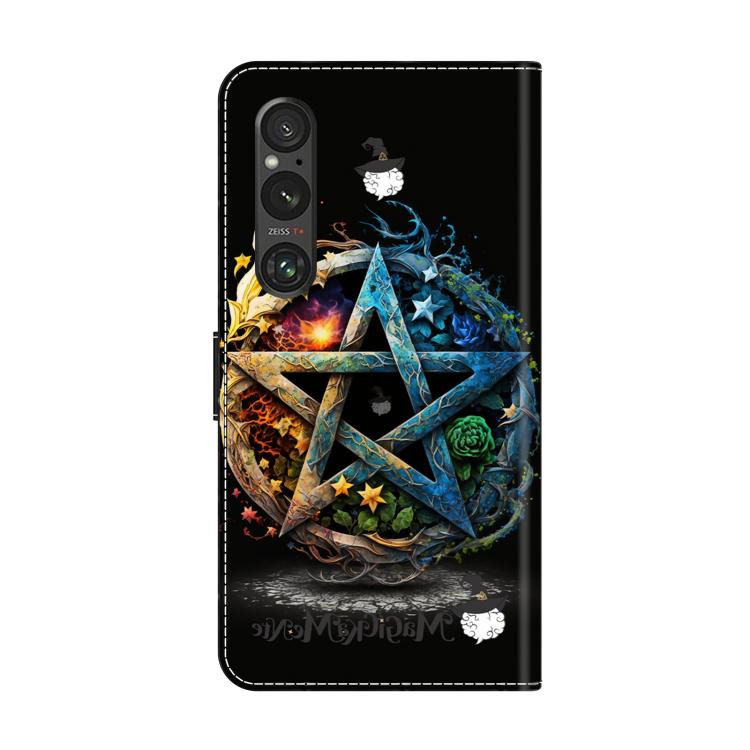 For Sony Xperia 1 V Crystal-Like Painted Vegan Leather Phone Case - Pentagram