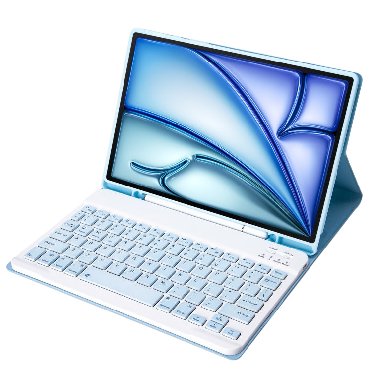 For iPad Air 11 2024 / 2025 / Air 4 2020 / Air 5 2022 A098B Detachable ABS Ultra-thin Candy Colors Bluetooth Keyboard Tablet Case with Stand & Pen Slot - Light Blue