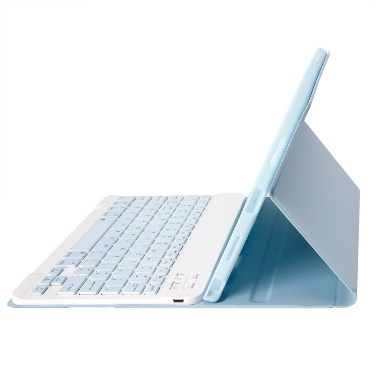 For iPad Air 11 2024 / 2025 / Air 4 2020 / Air 5 2022 A098B Detachable ABS Ultra-thin Candy Colors Bluetooth Keyboard Tablet Case with Stand & Pen Slot - Light Blue