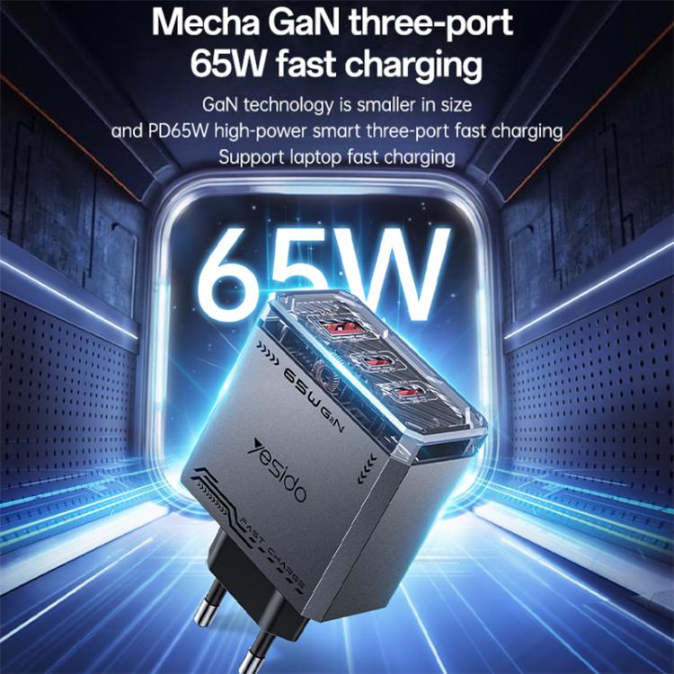 Yesido YC101 65W Mecha GaN Three-port Fast Charger, Plug:EU Plug - Black