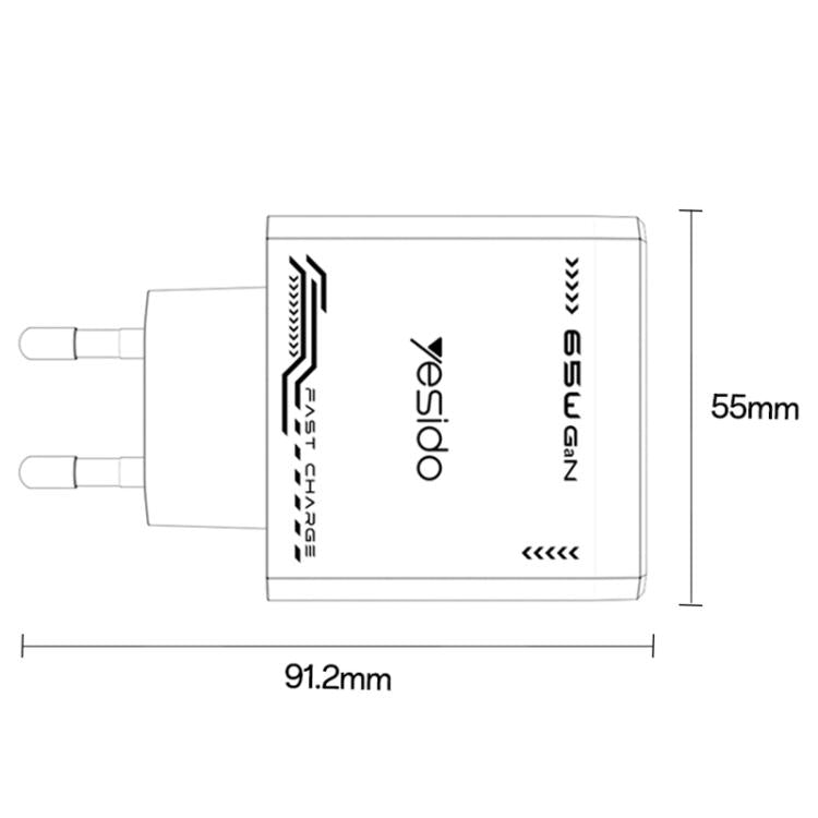 Yesido YC101 65W Mecha GaN Three-port Fast Charger, Plug:EU Plug - Black