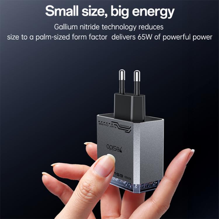 Yesido YC101 65W Mecha GaN Three-port Fast Charger, Plug:EU Plug - Black