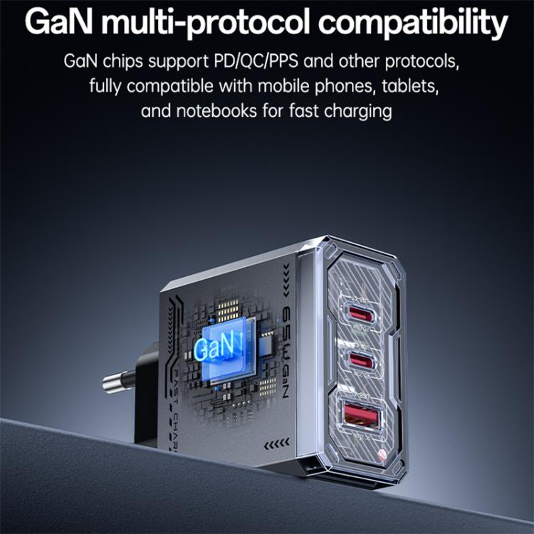 Yesido YC101 65W Mecha GaN Three-port Fast Charger, Plug:EU Plug - Black