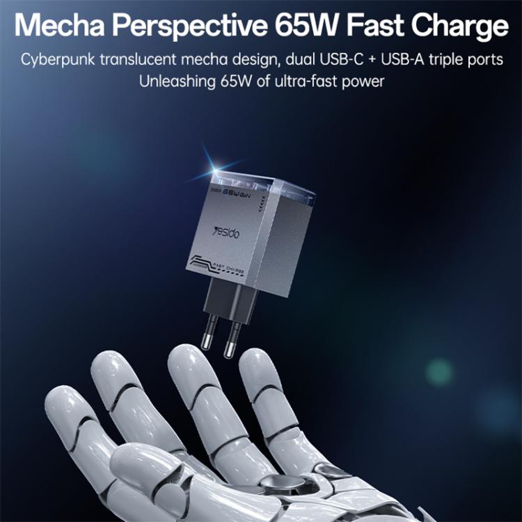 Yesido YC101 65W Mecha GaN Three-port Fast Charger, Plug:EU Plug - Black
