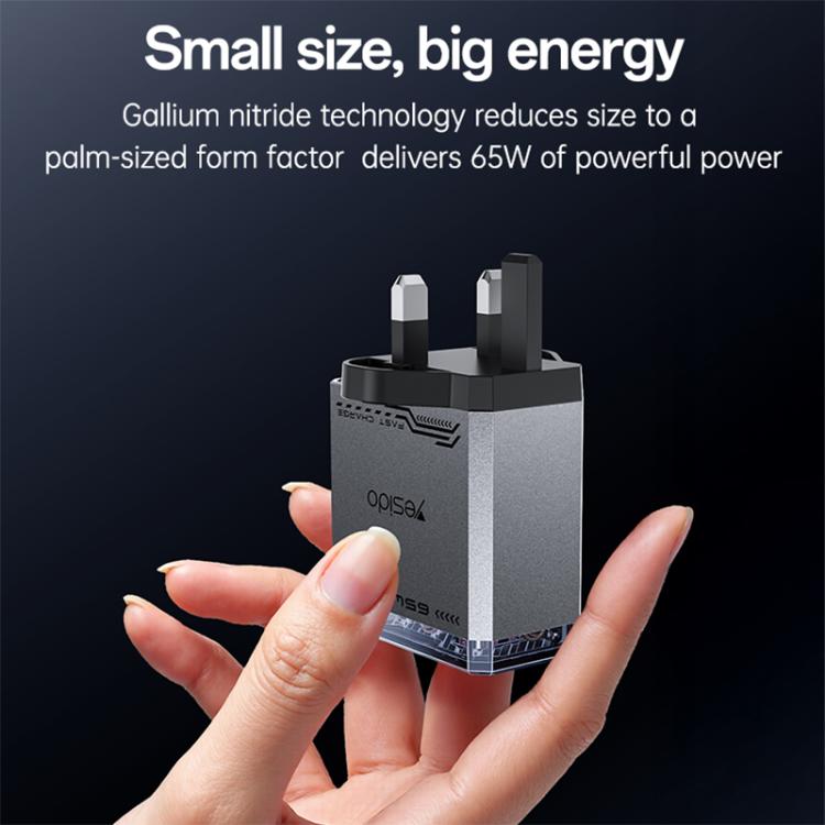Yesido YC147 65W Mecha GaN Three-port Fast Charger, Plug:UK Plug - Black