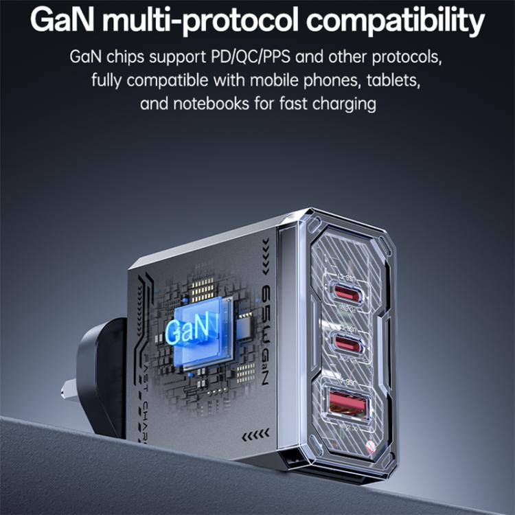 Yesido YC147 65W Mecha GaN Three-port Fast Charger, Plug:UK Plug - Black