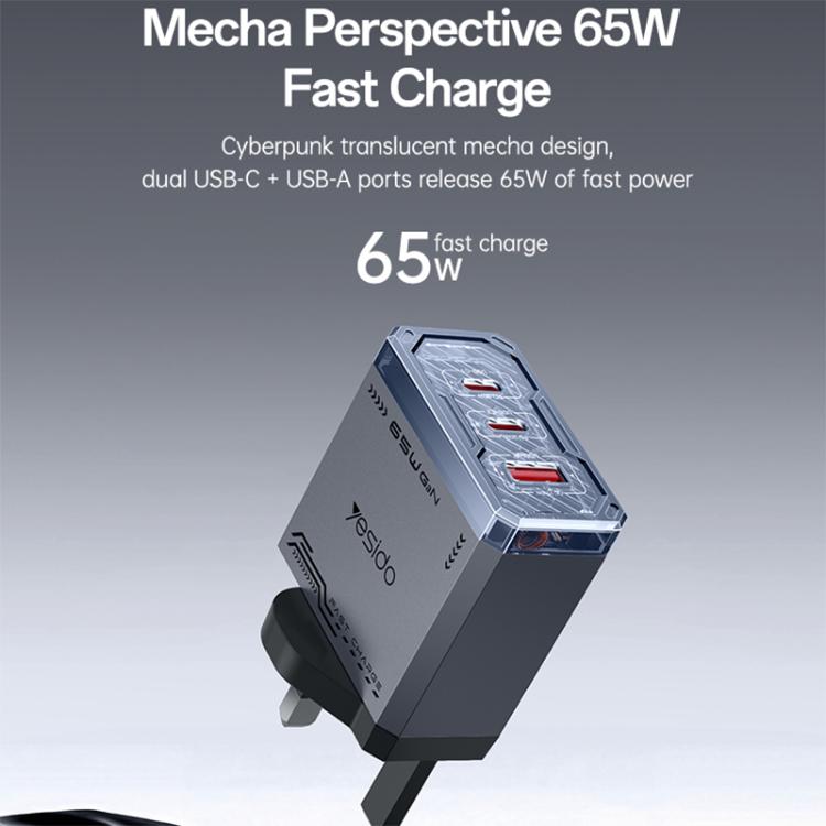 Yesido YC147 65W Mecha GaN Three-port Fast Charger, Plug:UK Plug - Black