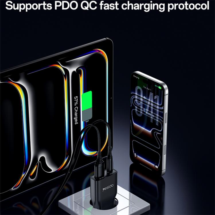 Yesido YC112 Ultra-thin 20W Dual-port PD QC Fast Charger, Plug:EU Plug - Black