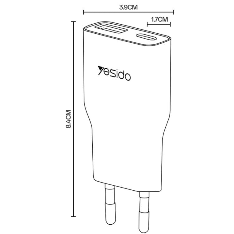 Yesido YC112 Ultra-thin 20W Dual-port PD QC Fast Charger, Plug:EU Plug - Black
