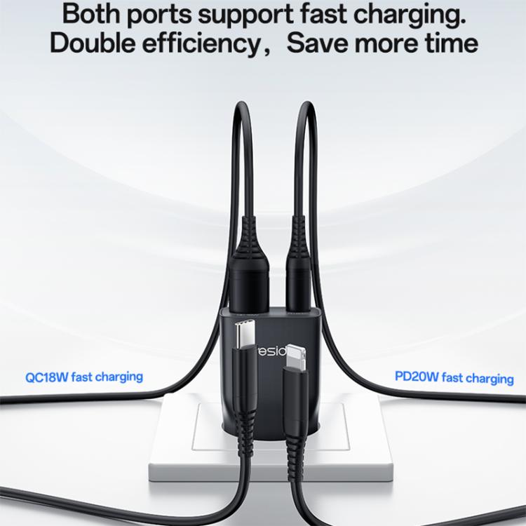 Yesido YC112 Ultra-thin 20W Dual-port PD QC Fast Charger, Plug:EU Plug - Black