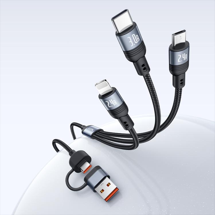 Yesido CA203 4 in 1 USB and Type-C to Type-C, 8 Pin, Micro USB 12W Multi-functional Charging Cable, Length: 1.2m - Black