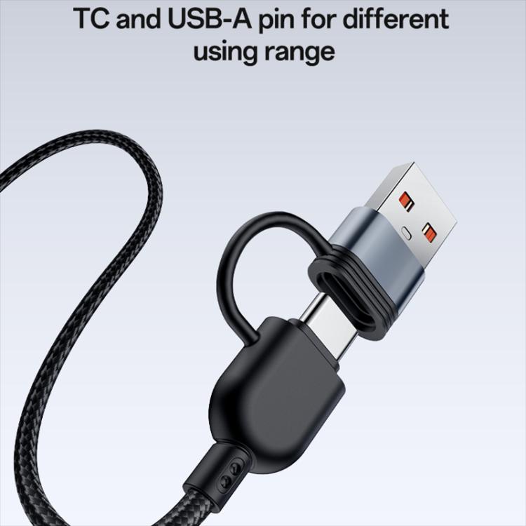 Yesido CA203 4 in 1 USB and Type-C to Type-C, 8 Pin, Micro USB 12W Multi-functional Charging Cable, Length: 1.2m - Black