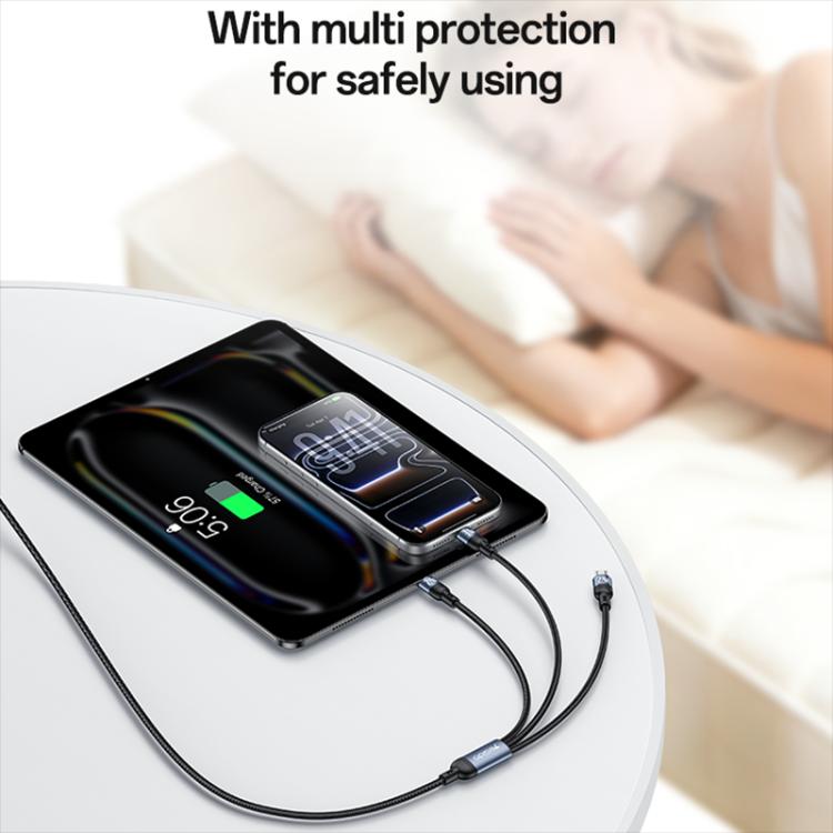 Yesido CA203 4 in 1 USB and Type-C to Type-C, 8 Pin, Micro USB 12W Multi-functional Charging Cable, Length: 1.2m - Black