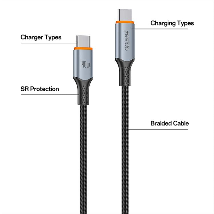 Yesido CA212 140W Type-C to Type-C Super Fast Charging Data Cable, Length: 1.2m - Blue Grey