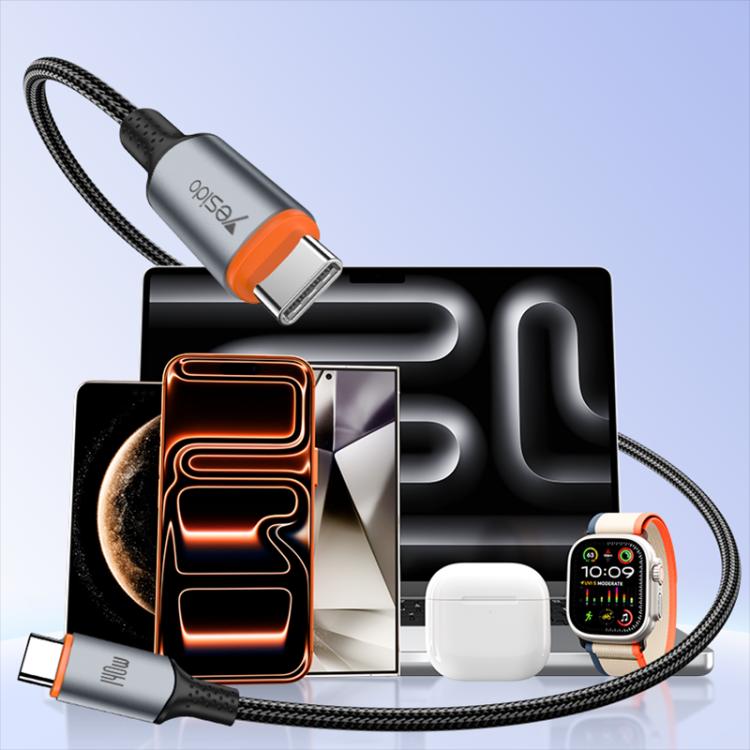 Yesido CA212 140W Type-C to Type-C Super Fast Charging Data Cable, Length: 1.2m - Blue Grey
