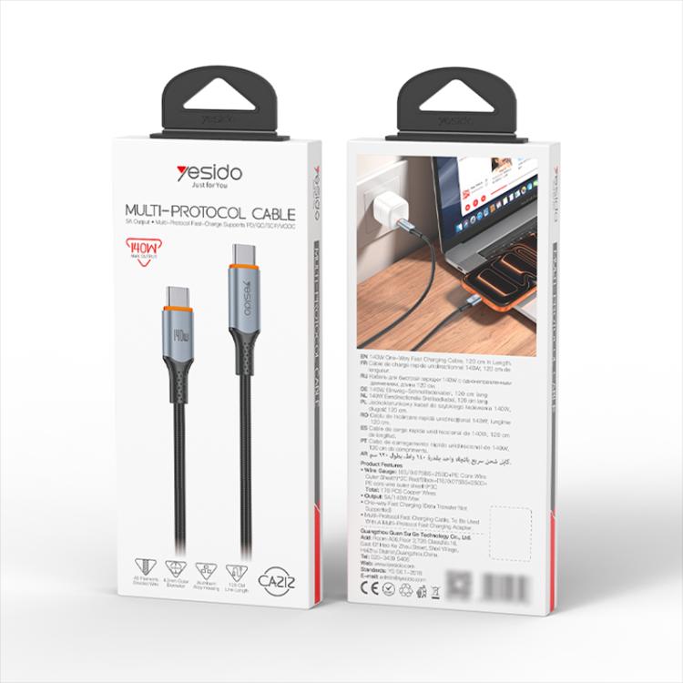 Yesido CA212 140W Type-C to Type-C Super Fast Charging Data Cable, Length: 1.2m - Blue Grey