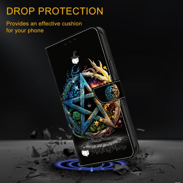 For Redmi Note 14 Pro 5G Crystal-Like Painted Vegan Leather Phone Case - Pentagram