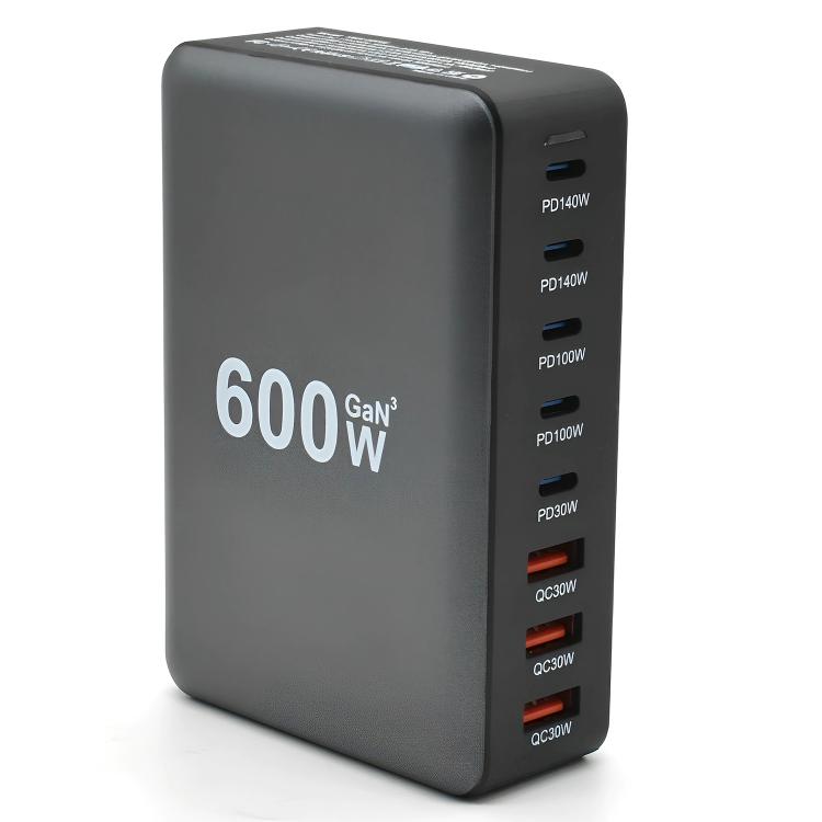 600W USB-C / Type-C and USB-A 8-Port High Power GaN Desktop Fast Charger
