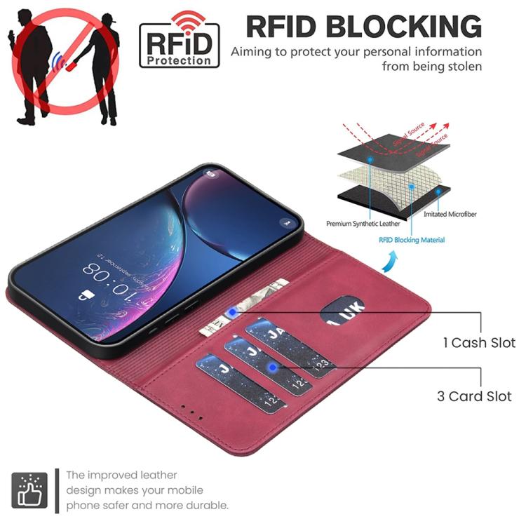 For Motorola Edge 40 Neo Solid Color Calfskin Texture RFID Vegan Leather Phone Case