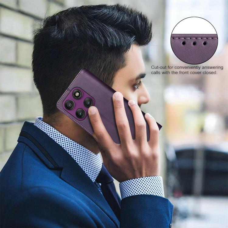 For Motorola Edge 60 Pro Solid Color Calfskin Texture RFID Vegan Leather Phone Case