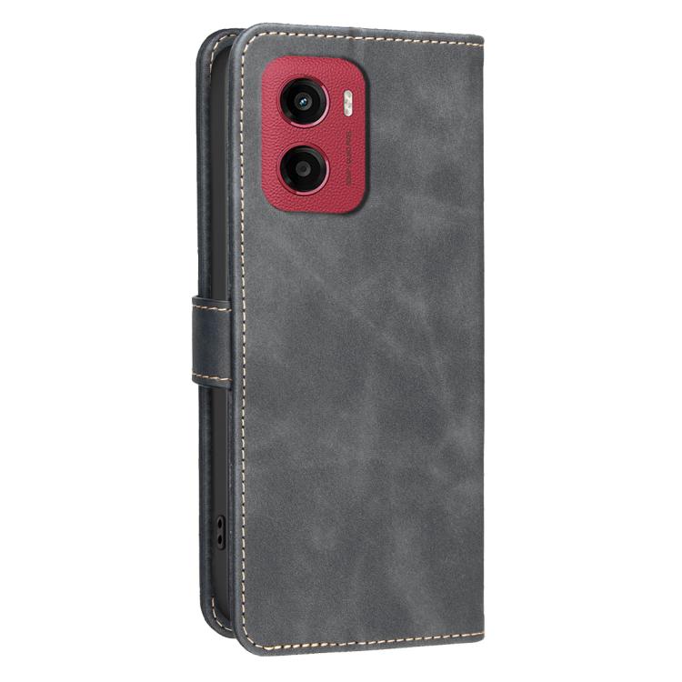 For Motorola Moto G05 / E15 Solid Color Calfskin Texture RFID Vegan Leather Phone Case