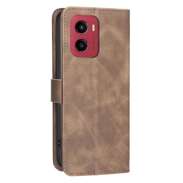 For Motorola Moto G05 / E15 Solid Color Calfskin Texture RFID Vegan Leather Phone Case