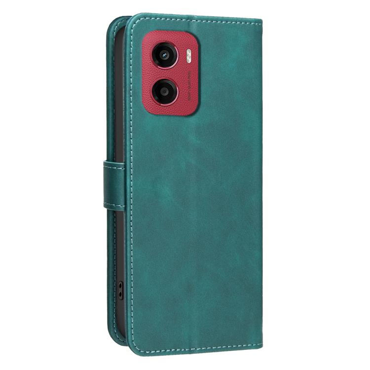 For Motorola Moto G05 / E15 Solid Color Calfskin Texture RFID Vegan Leather Phone Case