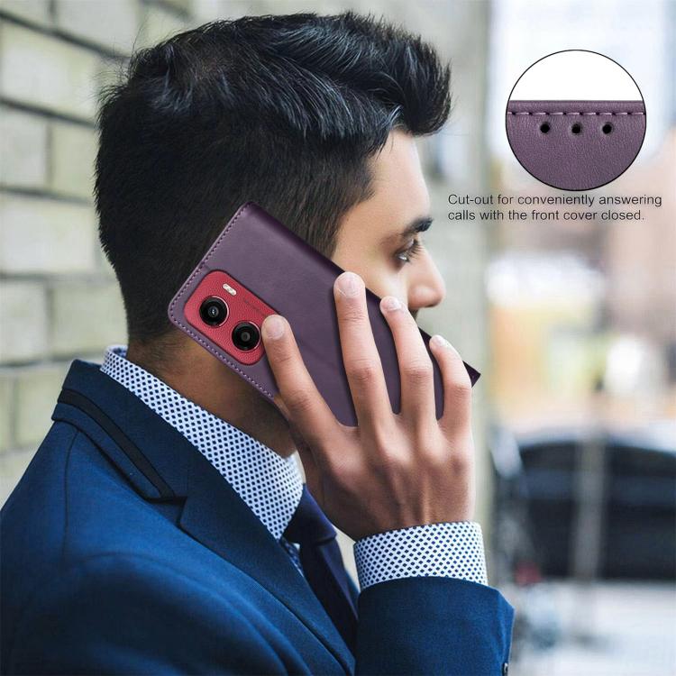 For Motorola Moto G05 / E15 Solid Color Calfskin Texture RFID Vegan Leather Phone Case