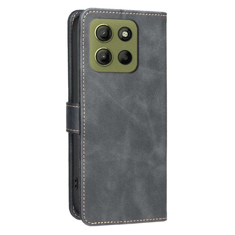 For Motorola Moto G15 Solid Color Calfskin Texture RFID Vegan Leather Phone Case