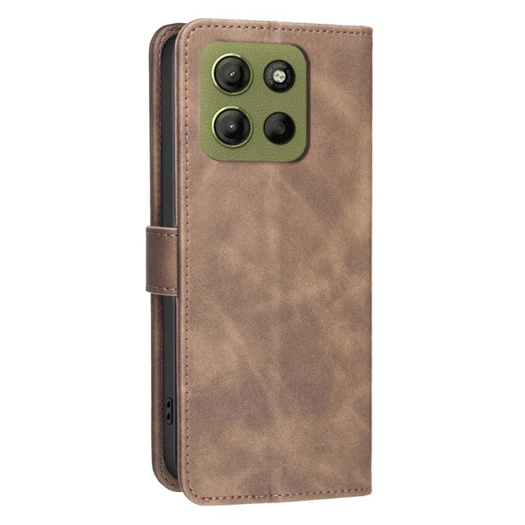 For Motorola Moto G15 Solid Color Calfskin Texture RFID Vegan Leather Phone Case