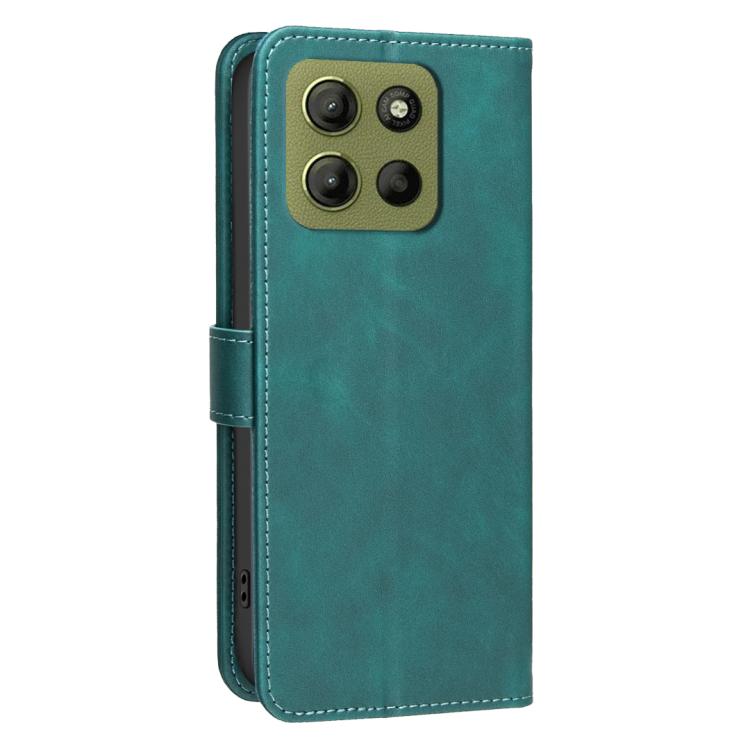 For Motorola Moto G15 Solid Color Calfskin Texture RFID Vegan Leather Phone Case