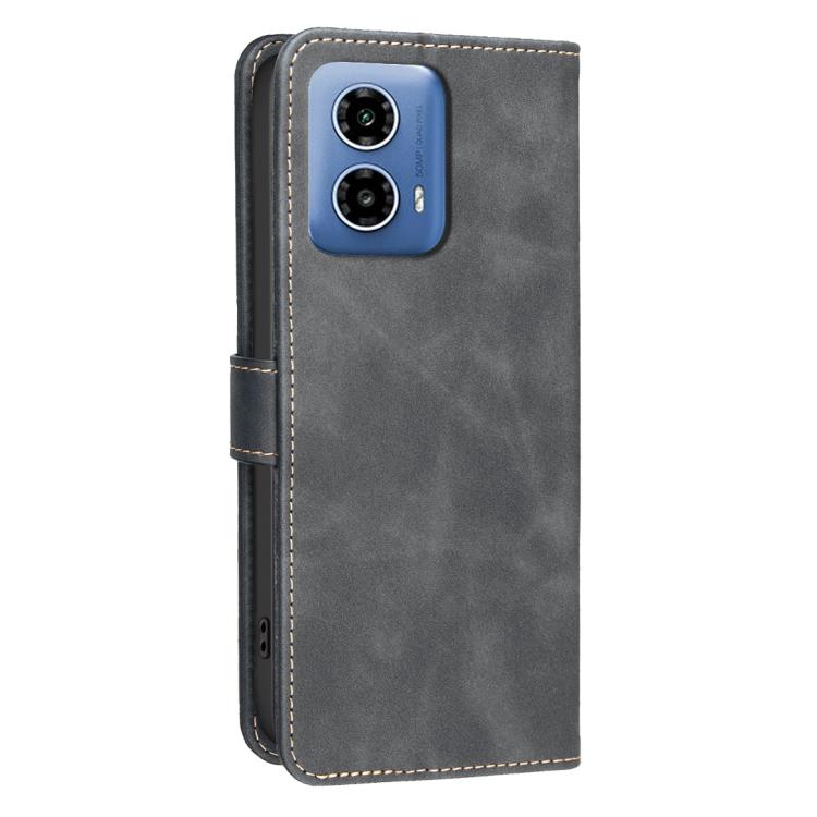 For Motorola Moto G34 Solid Color Calfskin Texture RFID Vegan Leather Phone Case