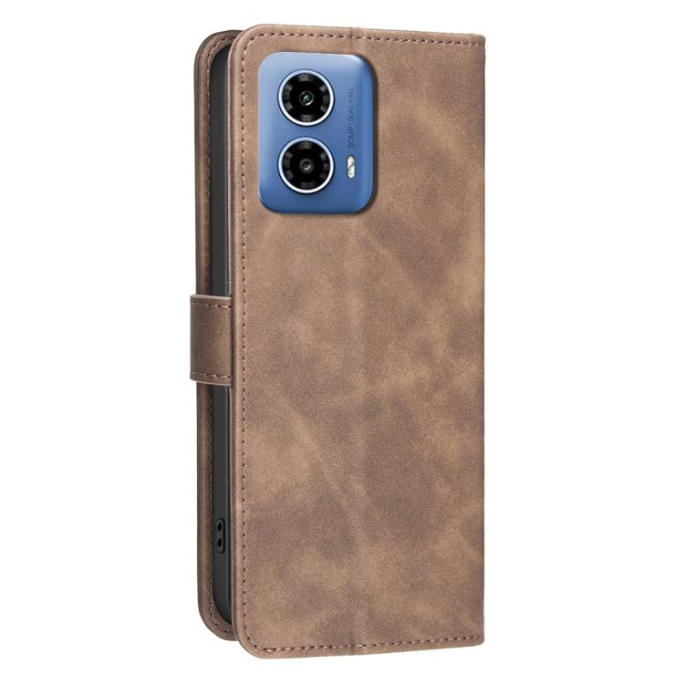 For Motorola Moto G34 Solid Color Calfskin Texture RFID Vegan Leather Phone Case