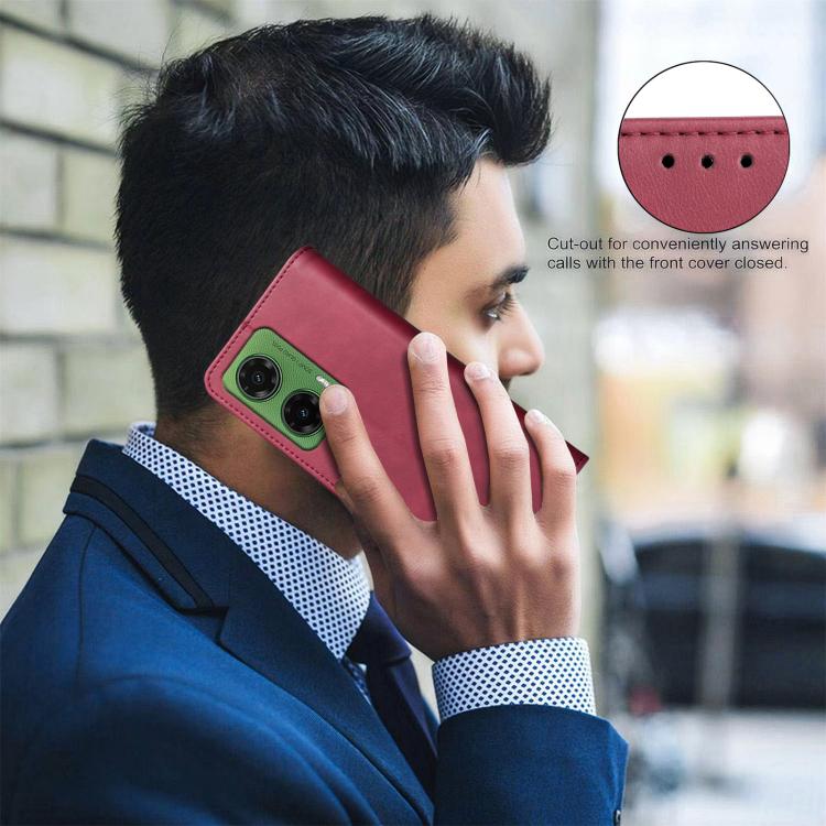 For Motorola Moto G35 Solid Color Calfskin Texture RFID Vegan Leather Phone Case