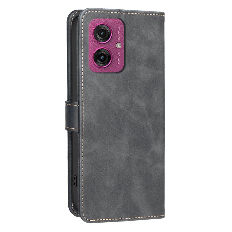 For Motorola Moto G55 Solid Color Calfskin Texture RFID Vegan Leather Phone Case