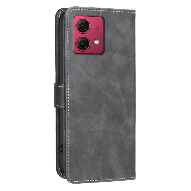 For Motorola Moto G84 Solid Color Calfskin Texture RFID Vegan Leather Phone Case