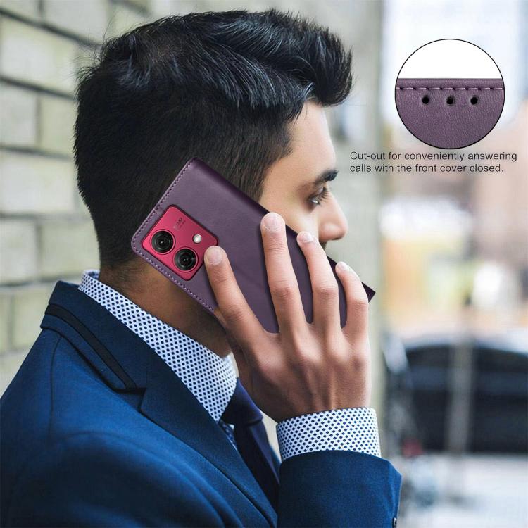 For Motorola Moto G84 Solid Color Calfskin Texture RFID Vegan Leather Phone Case