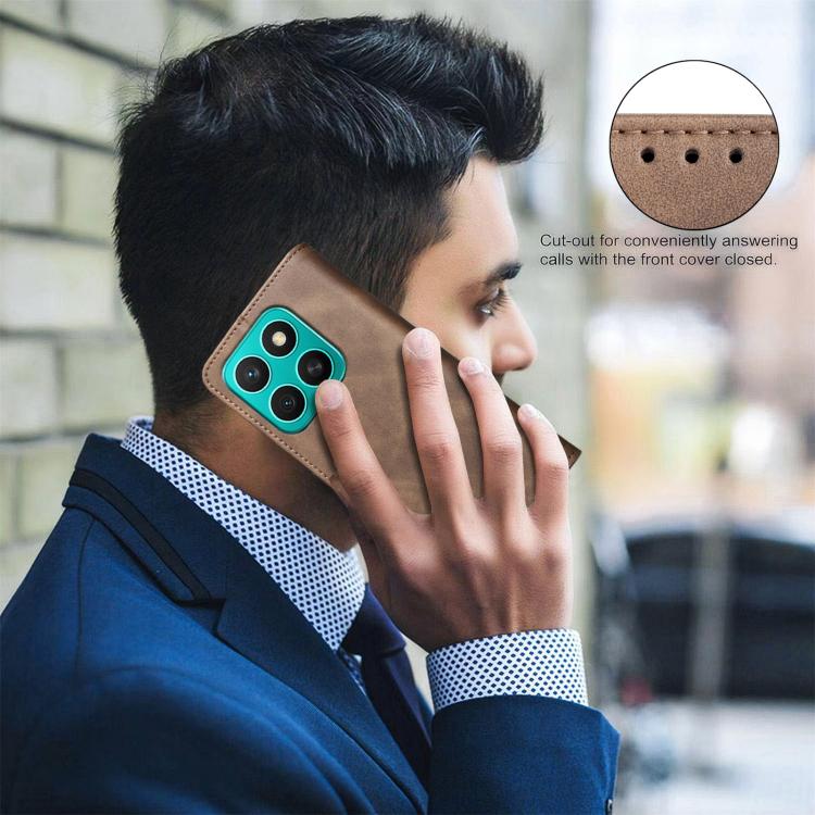 For Honor X8c Solid Color Calfskin Texture RFID Vegan Leather Phone Case