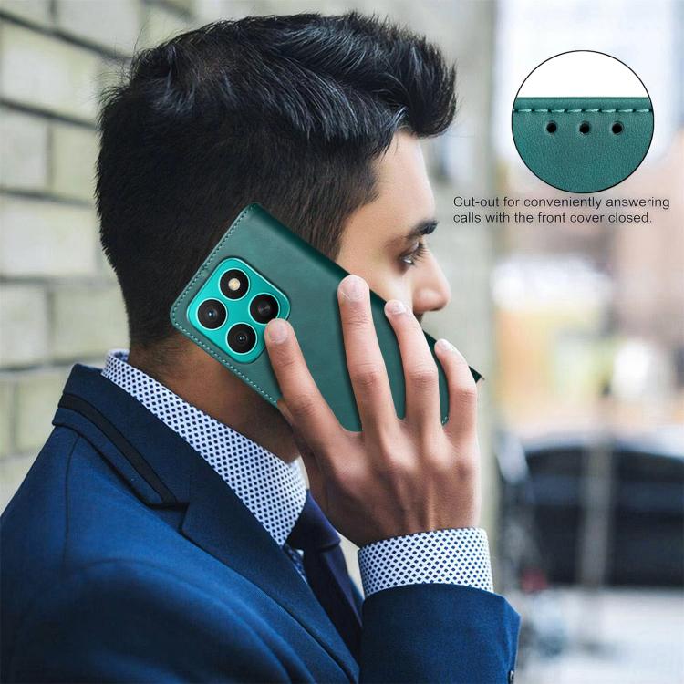 For Honor X8c Solid Color Calfskin Texture RFID Vegan Leather Phone Case