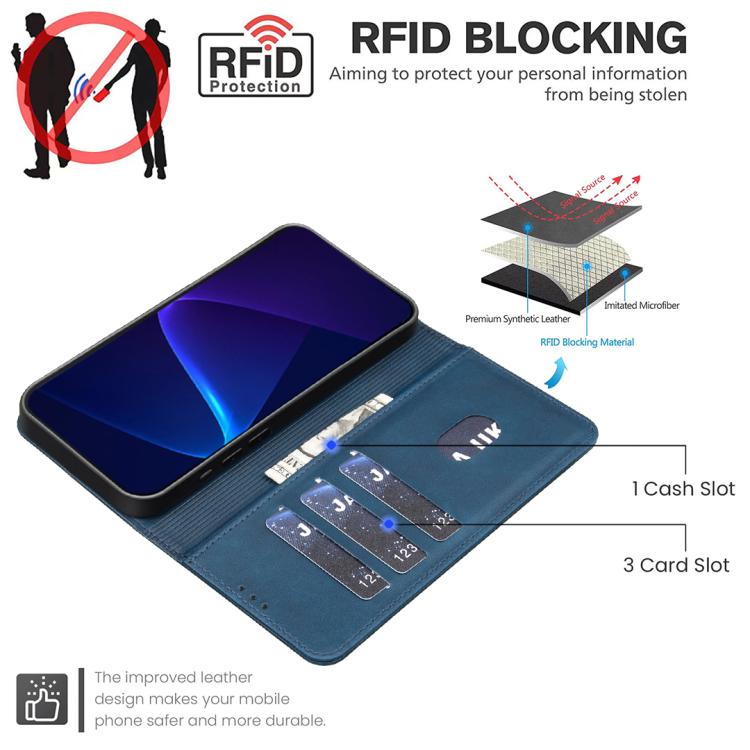 For Honor X9b / Magic6 Lite Solid Color Calfskin Texture RFID Vegan Leather Phone Case