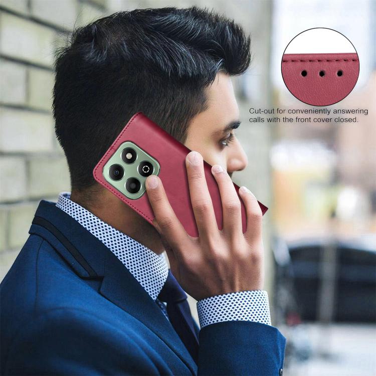 For Honor X6b Solid Color Calfskin Texture RFID Vegan Leather Phone Case