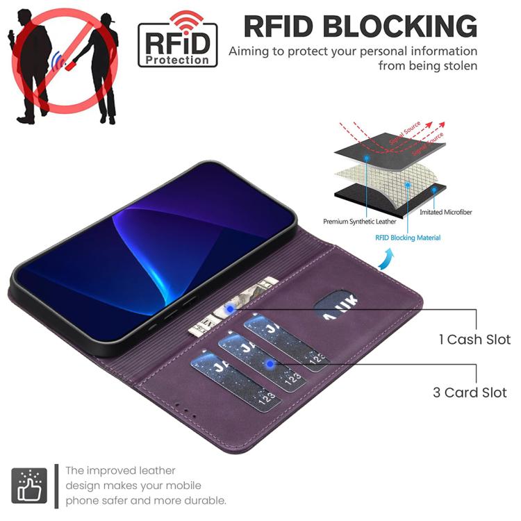 For Honor X7a Solid Color Calfskin Texture RFID Vegan Leather Phone Case